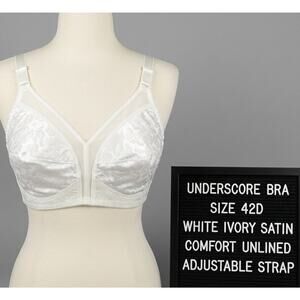 Underscore Bra Size 42D White Ivory Satin Adjustable Strap Comfort Unlined